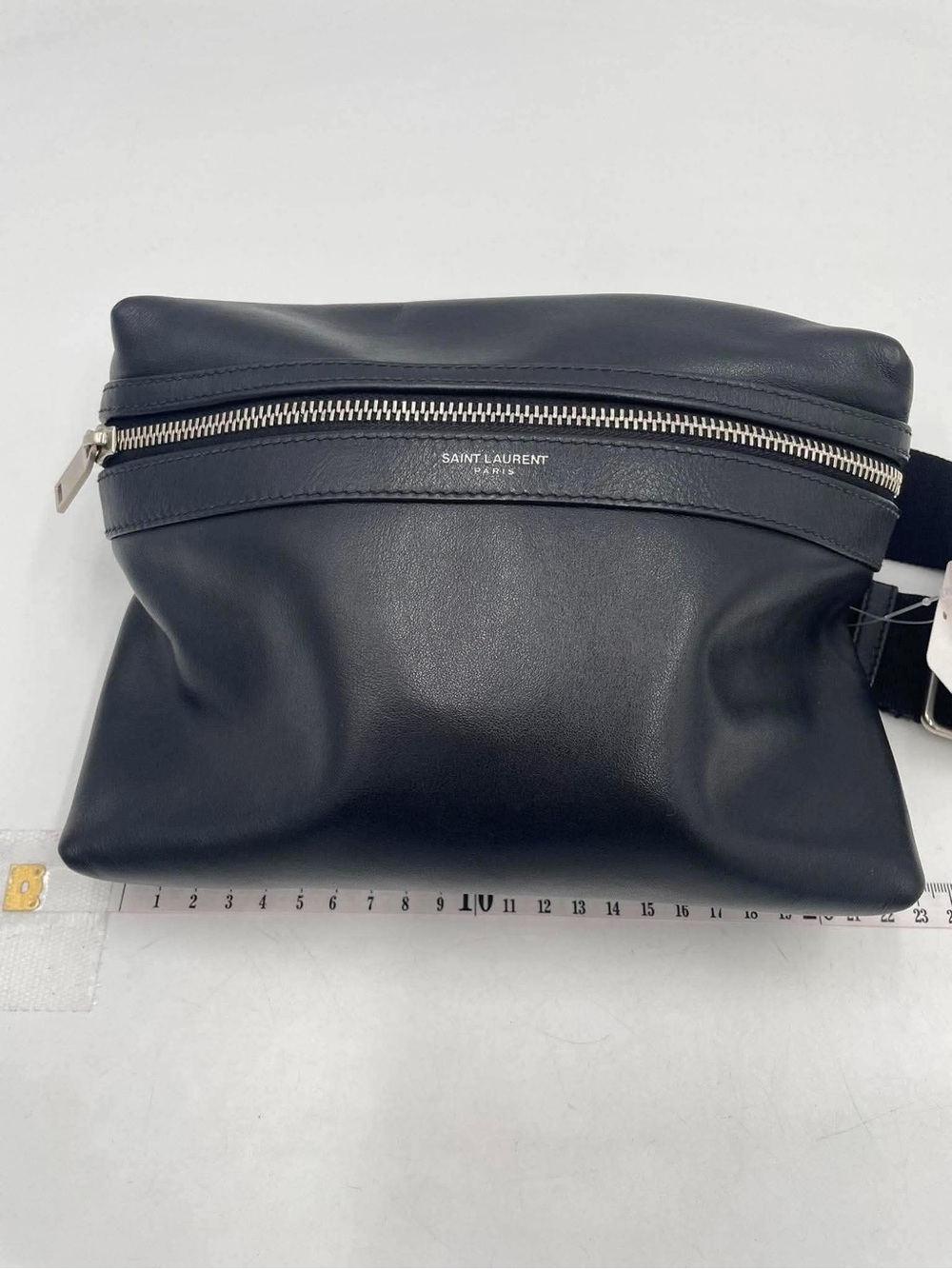 Saint Laurent Black Leather Belt Bag with Silver Hardware